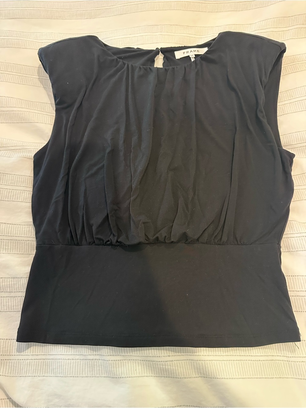 Frame Denim Black Sleeveless Gathered Waist Top